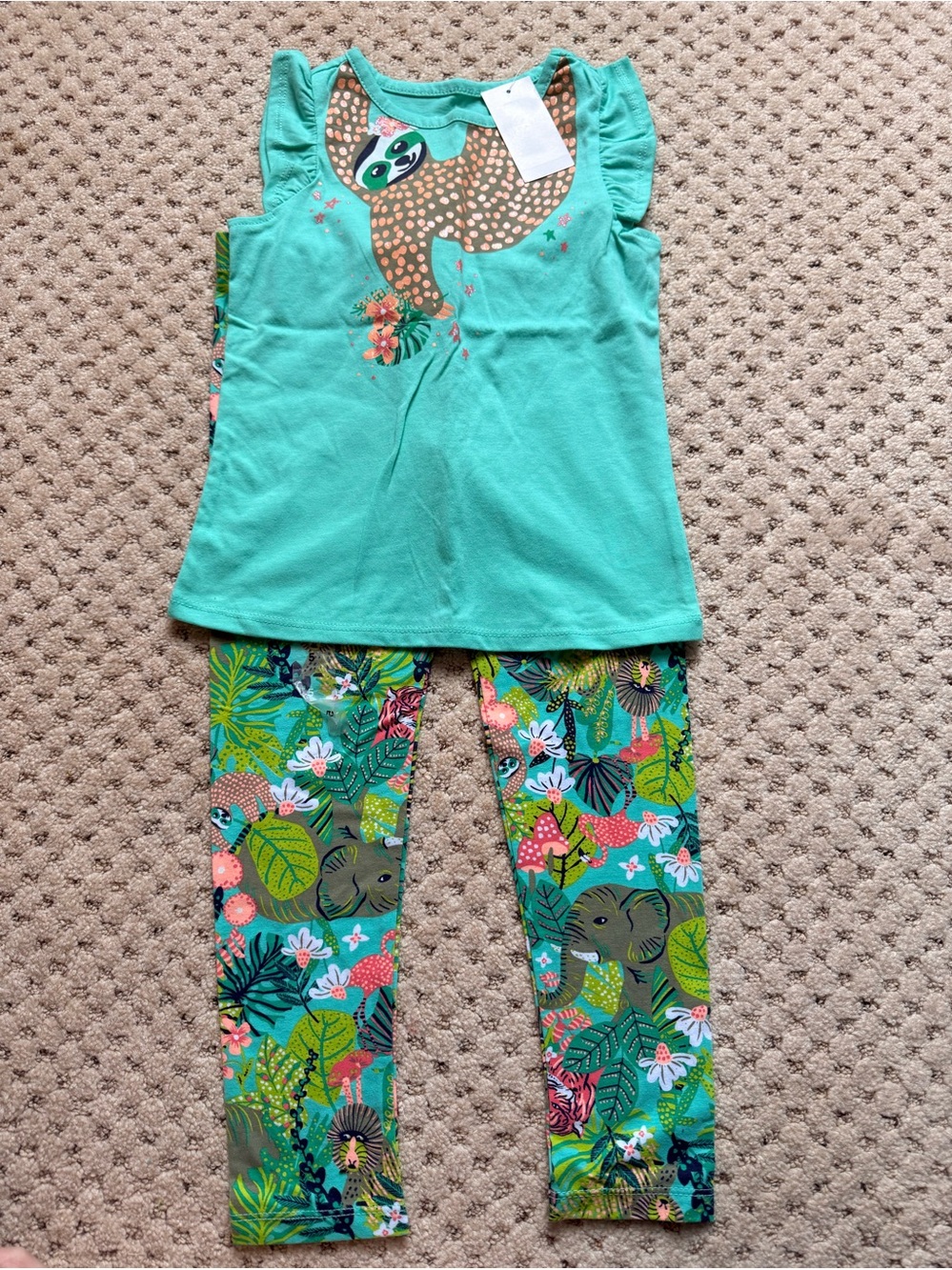 Epic Threads Mint Green Sloth Pajama Set with Tropical Print Leggings